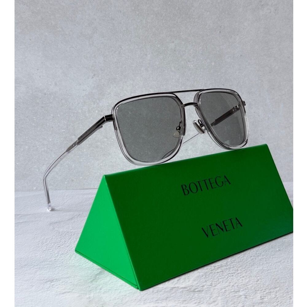 NEW Bottega Veneta BV1463S Silver Aviator Sunglasses $560
